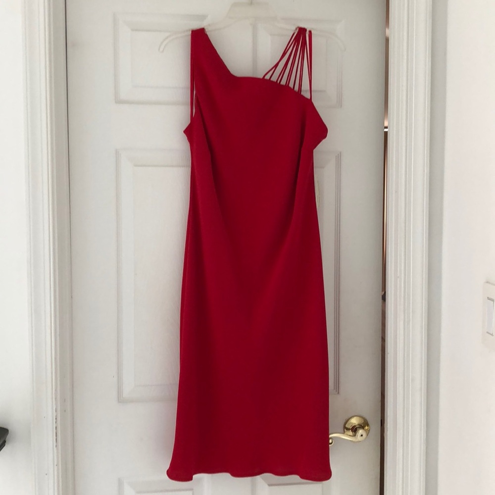 Evan Picone Red One-Shoulder Strappy Midi Dress